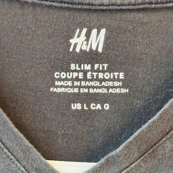 H&M Black V-Neck Slim Fit T-Shirt – Size Large (Fits Like Medium) - Picture 2 of 3